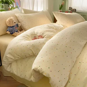 Modern Style Colorful Dots Pattern Washed Microfiber Polyester Bed Sheet Quilt Cover and Pillowcase Bedding Sets for Home Use