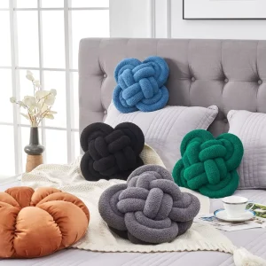 Modern Style Decorative Throw Pillows with Soft Cotton Fabric Knotted Pillow Home Decor Handmade