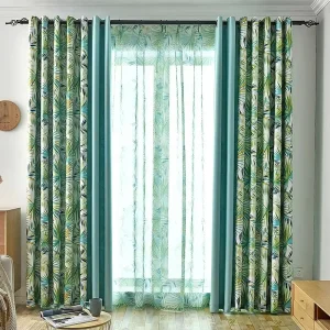 Modern Style Fashion Linen Green Color Blackout Curtain Fabric With Triangle Printing Curtain Fabric Design for Home Window