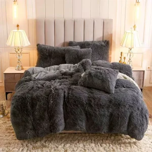 Modern Style Faux Fur Bedding Sets Long Fur Duvet Cover Set Multicolour Winter Bedding Set