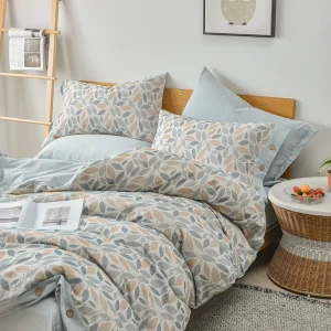 Modern Style Four Piece Bedding Set Nature Leaf Design Soft Touch 100% Cotton Elegant Plush Pillow & Sheet Woven Technics