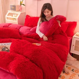Modern Style Four Piece Mink Velvet Bed Sheet Set Solid Color Duvet Cover Printed Water Washable Polyester Four Piece Bedding