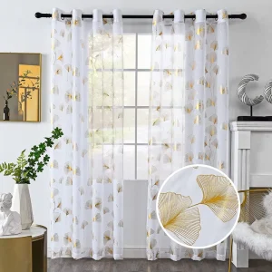 Modern Style Grommet Voile Fabric Curtains Burn-out Printed All-Season Customizable for Home and Hotel Rooms
