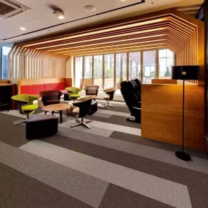Modern Style Waterproof Nylon Office Carpet Tile 50x50cm PVC Modular Square Shape Puzzle Pattern High Pile Non Slip Reversible