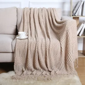 Modern Tassel Acrylic Gradient Color Knit Throw Blanket New Design Soft Chair Couch Home Decor Korean Solid Blanket