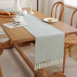 Modern Tassel Table Runner Black Dining Table Runner with Cotton Linen for Home Hotel Wedding Decoration