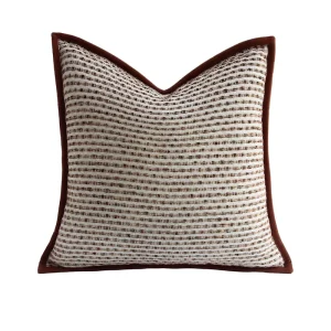 Modern Textured Tweed Striped Stitching Throw Pillow Cover Brown Velvet Piping Sofa Cushion Cover Hotel Villa Home Decoration