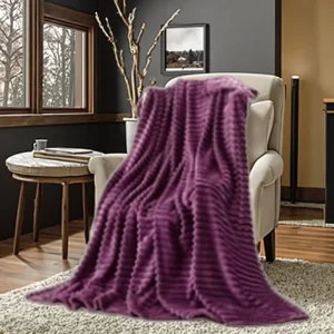 Modern Thickened Solid Color Knitted Flannel Throw Blanket Warm Cozy Imitation Rabbit Fur Drawstring Winter Festival Couch