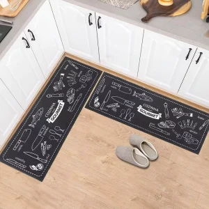 Modern Tufted Loop Pile Door Mat Machine Washable Non Slip Kitchen Bathroom Floor Rug 40X60cm Black