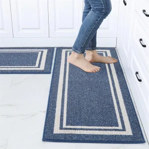 Modern Tufted Polypropylene Absorbent 2 Pieces Kitchen Runner Rugs Set Washable Stain Resistant Non Slip Floor Mats