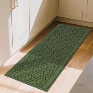 Modern Tufted Polypropylene Absorbent Green Kitchen Runner Rugs Non Skid Anti Fatigue Floor Mats for Sink Area