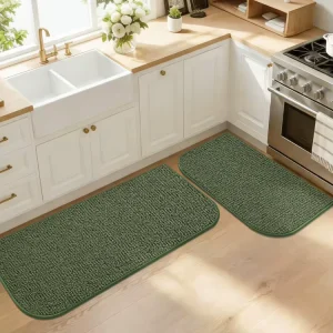 Modern Tufted Rectangle Machine Washable Kitchen Rug Set of 2 Non Slip Absorbent Floor & Sink Mats
