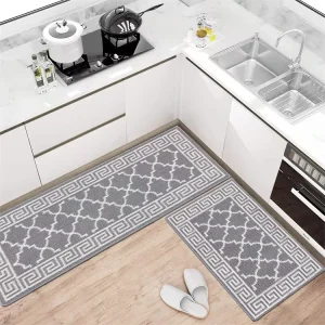 Modern Tufted Water Absorbent Kitchen Runner Rug Polypropylene 2 Piece Set Anti Slip Washable PET Friendly Stain Resistant Floor