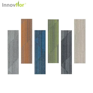 Modern Turquoise 60X60 Nylon Loop Pile Striped Carpet Tiles with PVC Backing for Home Use