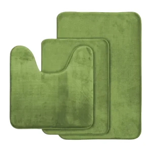 Modern U Shaped Non Slip Bath Mat Set Machine Washable Memory Foam Velvet Water Absorbent for Home or Hotel Bathroom Rug Mat