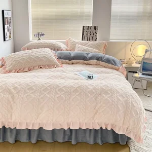 Modern Velvet Home Textile Bed Sheet Set Rabbit Fur Duvet Cover All Season Durable Eco Friendly Custom Logo