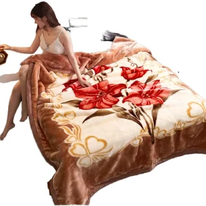 Modern Vintage Pattern Velvet Raschel Warm Blanket Thick Double-Layer Winter Floral Bed Blankets for Home or Hospital