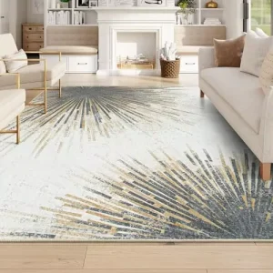 Modern Washable Area Rugs 8×10 Ultra Thin Non Slip Soft Velvet Abstract Living Room Rug Starburst Floor Rugs Abstract Print