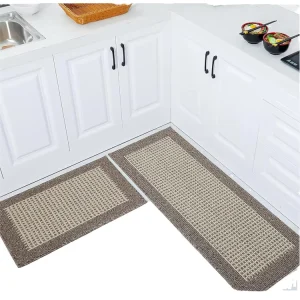 Modern Waterproof Kitchen Floor Mat Runner Stain Resistant Anti Slip PET Friendly Washable 2 Piece Set