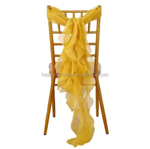 Modern Wedding Chiffon Chair Sashes with Willow Ruffles Mustard Yellow Washable Graceful Bow Decor for Banquet and Home Use