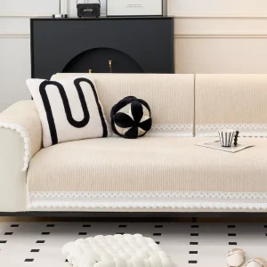 Modern Woven 100% Polyester Cream Texture Sofa Cover with Non-Slip Hand Washable Home Decor Throw Pillow