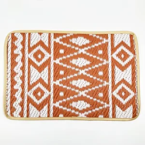 Modern Woven Rectangular Placemats Orange Geometric Diamond Piped Edge Table Mats Heat Resistant Washable Non Slip Home Decor