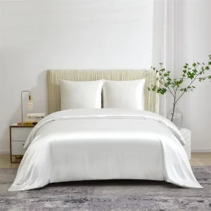 Modern Woven Washed Silk 3pcs Duvet Cover Set Queen King Size White Solid Color Customizable Home Hotel Textiles