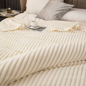 Modern Woven Winter Flannel Fleece Striped Blanket Customizable Home Decor