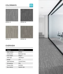 Modular Carpet Tile 50×50 PVC Back Cushioned Anti Static Eco Friendly Conference Room Floor Tile