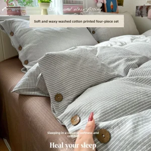 Moisture Wicking Breathable Lightweight Home Bedding Set Duvet Cover Fitted Sheet Student Dorm Double Layer Cotton Four Piece