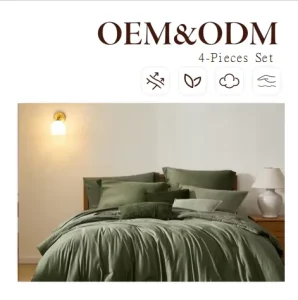 Monbix Queen Comforter Set 4 Piece Cationic Dyeing Olive Green Bed Bag Breathable All Season Reversible Comforter Sheets