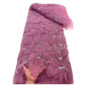Monochromatic Fabric 3D Petals and Embroidery Mesh Fabric with Sequins and Beading Ideal for Evening Gowns and Wedding Dresses