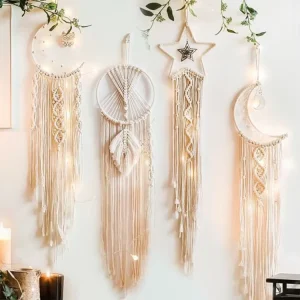 Moon Boho Macrame Woven Tassel Dreamcatcher Tapestry Ornament Decor Dream Catcher for Bedroom