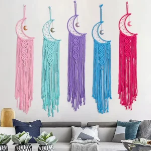 Moon Dream Catcher Handmade Eco Friendly Bohemian Woven Cotton Rope Iron Ring Tapestry Wall Art Home Decor Girls Wedding Party