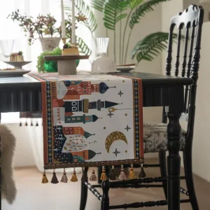 Moon Festival Bed Runner Colorful Jacquard Star Light Camel Fasting Tassel Tablecloth Table Runner