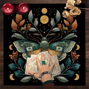 Moon Phase Butterfly Tarot Tablecloth Botanical Celestial Altar Cloth Tarot Mat Tapestry Wall Hanging Tarot Spread Cover Witch
