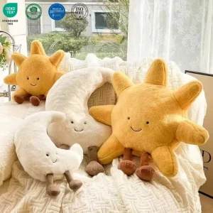 Moon Sun Plush Doll Stuffed Cartoon Pillow with Legs OEM ODM Soft Home Decor Sitting Pillow for Bedroom Sofa