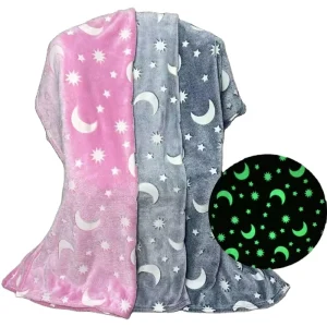 Moon and Star Printed Flannel Blanket Luminous Glow in the Dark Kids Blanket Throw