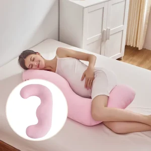 Moonlight J Shaped Pink Soft Maternity Pillow OEKO TEX Certified Women’s Body Support Comfortable Sleep Pregnancy 100x70x18cm