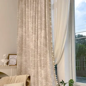 Moose Forest French Cream Chenille Jacquard Blackout Curtain Lace Trim High End Sophisticated Living Room Curtain (Customizable)