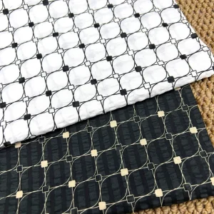 Moroccan Geometric Print Cotton Seersucker Fabric 80gsm Salt Shrunk Crinkle Woven 50″ for Abaya Kaftan Dress