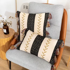Moroccan Style Home Decorative Embroidered Sofa Cushion Macrame Tassels Sofa Throw Pillow for Living Room