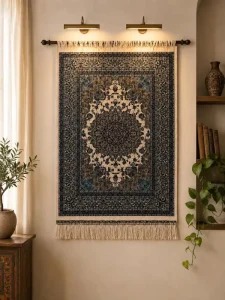 Mosque Prayer Carpet and Tapestries Blue Silk Ribbon like Carpet Pakistani Traditional Flower patterned Carpet Handwoven