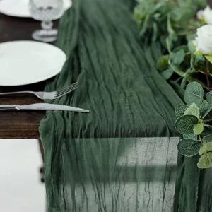 Moss Green Gauze Greenery Table Runner for Boho Wedding Arbor Decor