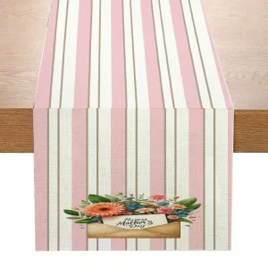 Mother’s Day Washable Recycle Durable Waterproof Cotton Linen Polyester Table Runners