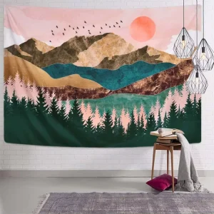 Mountain Forest Sunset Nature Landscape Wall Hanging Tapestry Home Decor 59.1 X 51.2 Inch