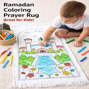 Mubarak Muslim Gift Islamic Prayer Carpet Kids Coloring Prayer Rug Ramadan Eid Activity Mat Mosque Design (Markers Included)