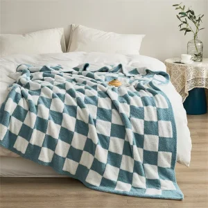 Multi Color Checkerboard Checkered Sherpa Blanket Warmer Comfort Plush Reversible Microfiber Cozy Decor For Home