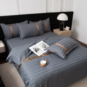 Multi Color Grey Satin Stripe 100% Cotton Bedding Set Skin Friendly Breathable Striped Cotton Duvet Set for Guest Room Villa
