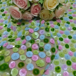 Multi Color Handmade Stereo Petal Embroidery Mesh for Fairy Dress Wedding Gown Kids Outfit Party DIY Craft Fabric